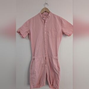 Romperjack Pink Cotton Romper Short Sleeve Button-Up Jumpsuit M Medium